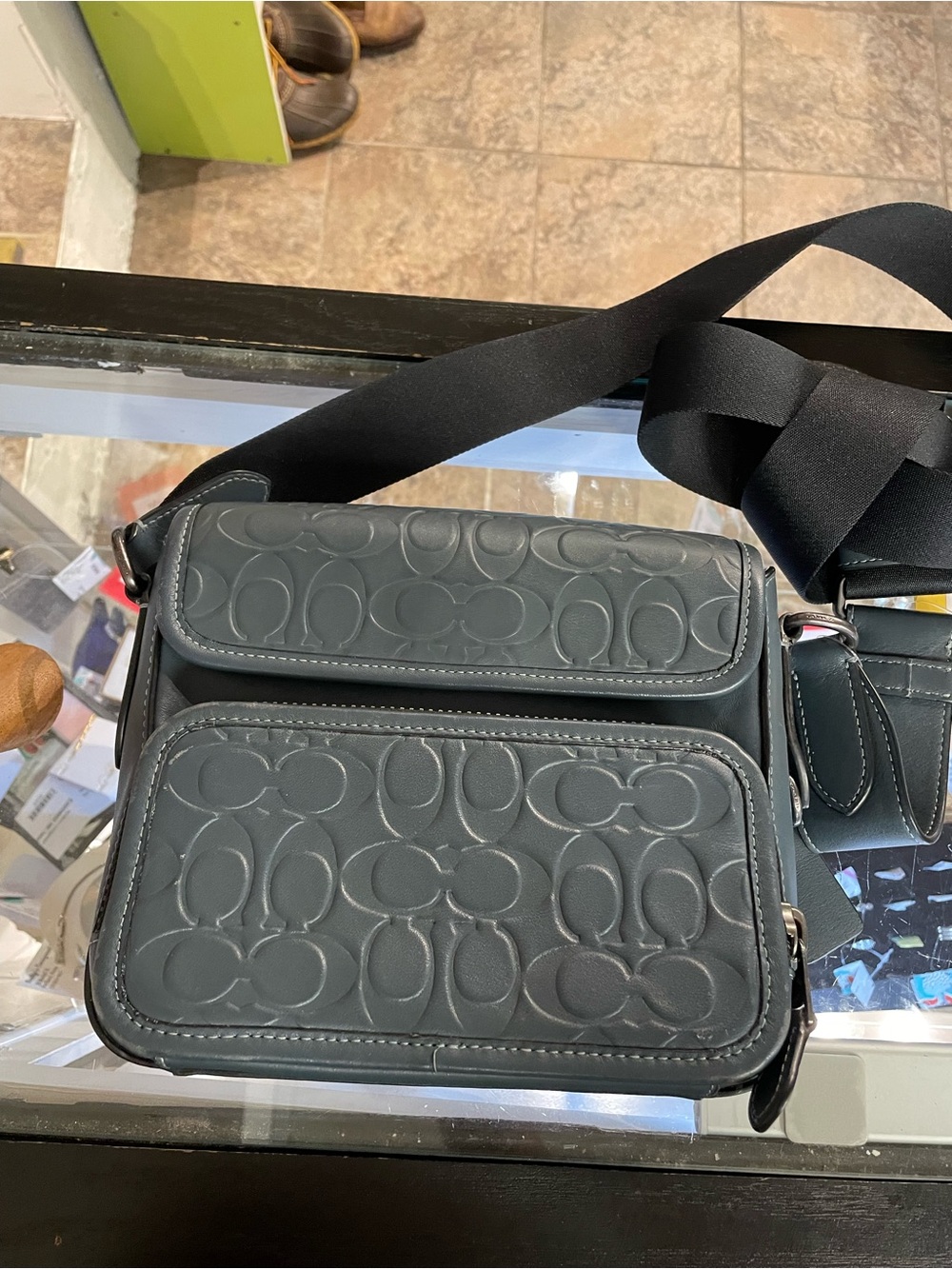 Coach Black Embossed Signature Messenger Bag